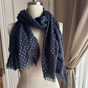 Navy and silver polka dots gauzy scarf